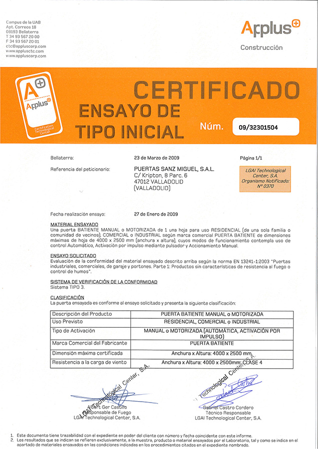 Certificado Ensayo_ puerta batiente